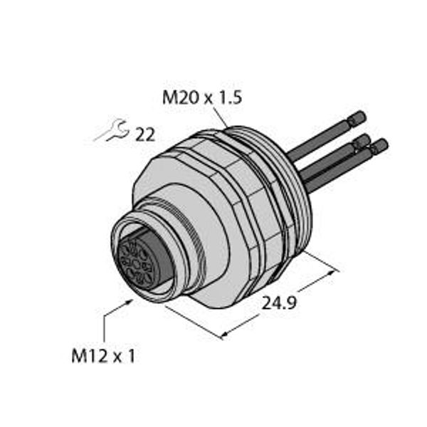 Female Flange with Stranded Wires, Front-mounted   EC-FKD4-1.5/20 image 1