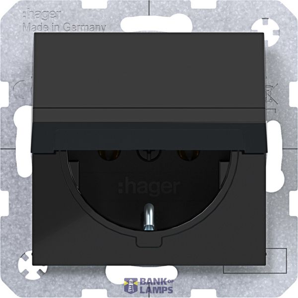 SCHUKO wall socket, self-closing compartment, push-in, A.x/C.x black glass image 1