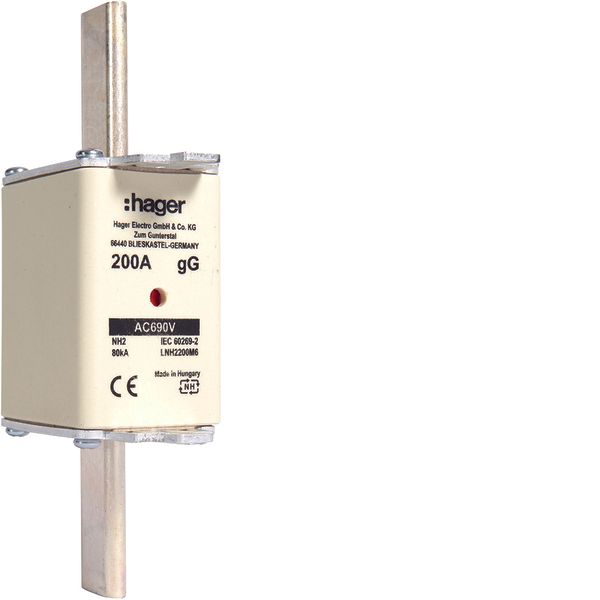 NH fuse NH2 gG 690V 200A with twin indicator and live gripping lug image 1
