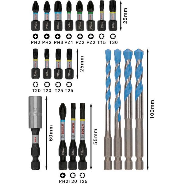 PRO Impact Screwdriving and Multiconstruction Drilling Mixed Set, 20 pcs image 2