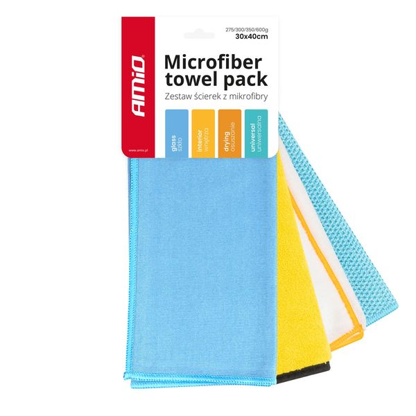 Microfiber towel pack 30x40cm 275/300/350/600g AMIO-03751 image 1