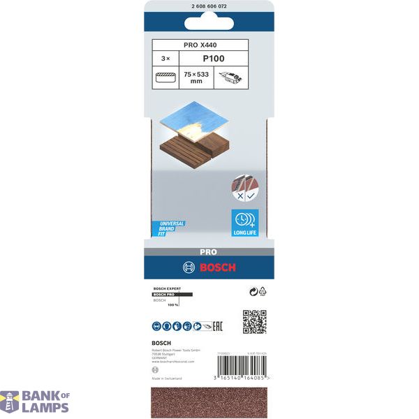 3-piece X440 sanding belt set 75 x 533 mm, 100 image 1