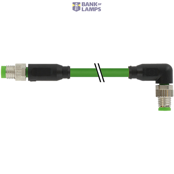 M8 male 0° / M8 male 90° A-cod. shielded PUR 1x4xAWG26 gn 20m image 1