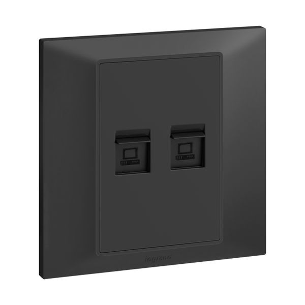 Socket 2 Gang RJ45 Data Outlet Cat 6 UTP 7X7 Black, Legrand-Belanko S image 1