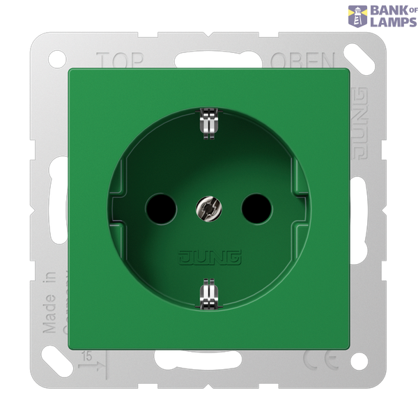SCHUKO socket, 16 A 250 V ~, integrated increased contact protection, SAFETY+, thermoplastic, Series A, green (for SV) image 1