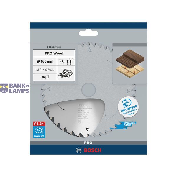 Standard for Wood Circular Saw Blade for Cordless Saws 165x1.5/1x20 T36 image 1