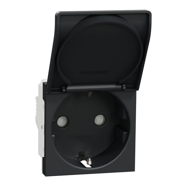 Socket-outlet, New Unica, mechanism, 2P + E, 16A, Schuko, with shutter, painted, anthracite image 1