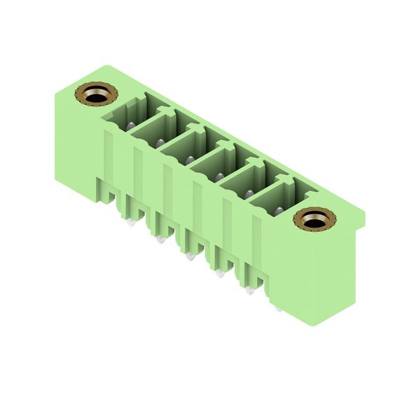 PCB plug-in connector, male header, Flange, THT solder connection, 3.81 mm, Number of poles: 6, 180°, Solder pin length (l): 3.2 mm, tinned, Pale green, Box image 4