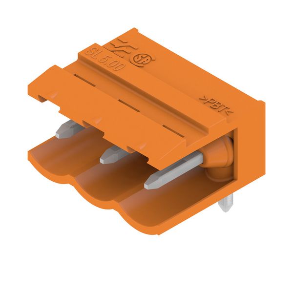 PCB plug-in connector, male header, open side, THT solder connection, 5.00 mm, Number of poles: 3, 90°, Solder pin length (l): 3.2 mm, tinned, orange, Box image 2