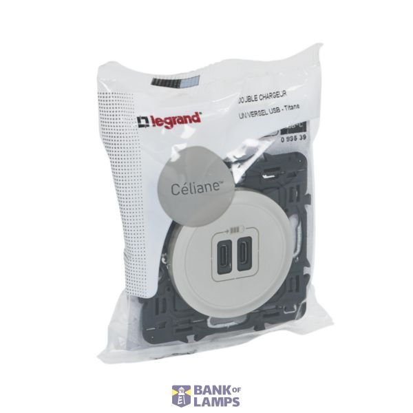 Céliane Type-C 3A 15W dual USB socket - titanium finish with support, to be fitted with a finishing plate image 1