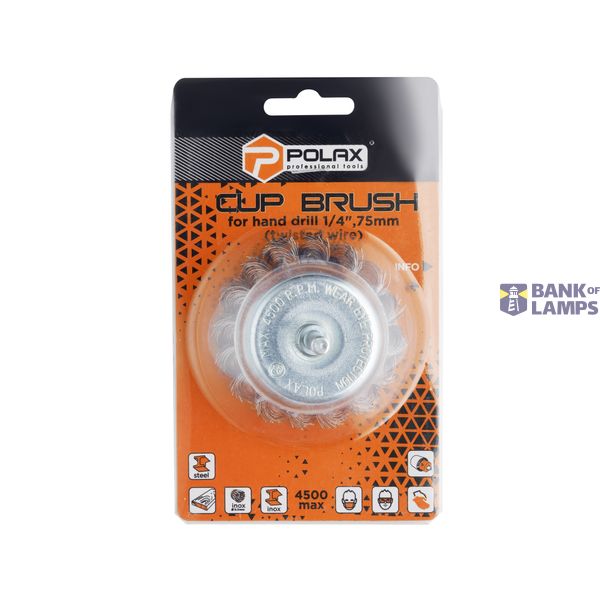 Cup brush for hand drill 1/4",75mm (twisted wire) image 2