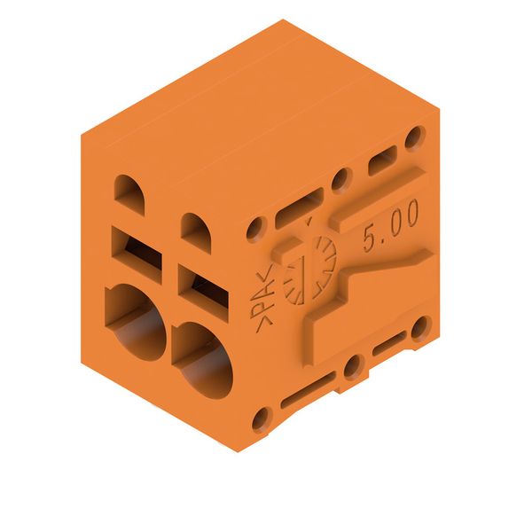 Printed circuit board terminals, 5.00 mm, Number of poles: 2, 90°, Solder pin length (l): 3.5 mm, tinned, orange, PUSH IN without actuator, Clamping range, max. : 2.5 mm², Box image 4