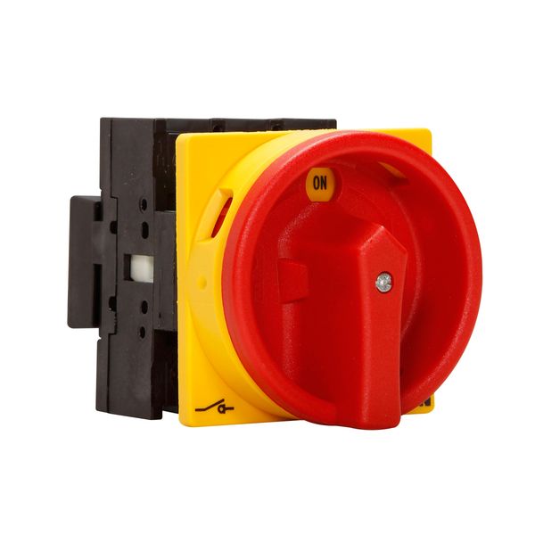 P1-32/EZ On-Off switch, P1, 32 A, centre mounting, 3 pole, with black thumb grip and front plate image 3