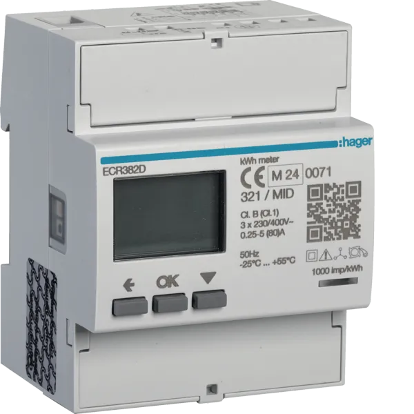 HAG ECR382D energy meter 3-phase, direct 80A, 4M, MODBUS, MID image 1