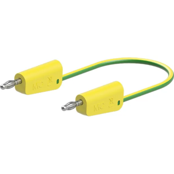 Measuring lead with (4 mm lamella plug, straight) to (4 mm lamella plug, straight), 250 mm, green/yellow, PVC, 2.5 mm², 64.1034-02520 image 1