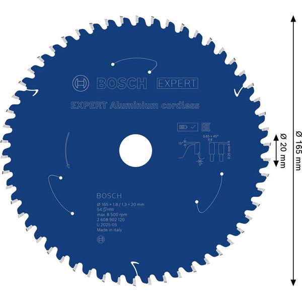 Expert for Aluminium Circular Saw Blade for Cordless Saws 165x1.8/1.3x20 T54 image 2