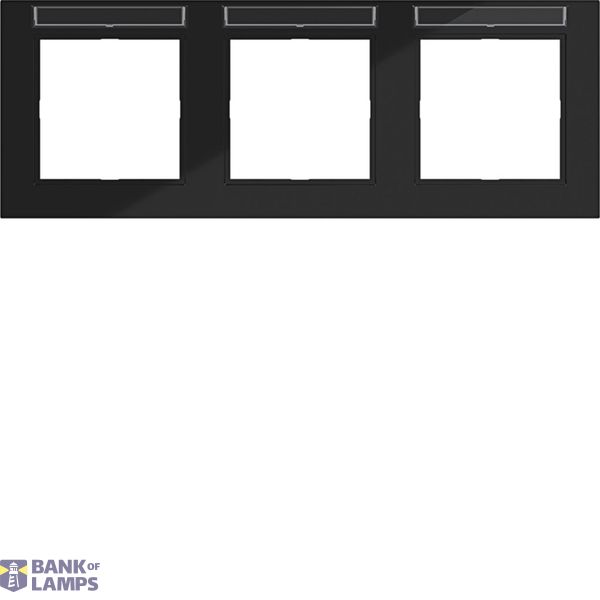 Cover frame 3-way horizontal, text field, A.1, night black glossy image 1