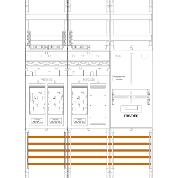 Counter panel E16ER6R1B, 3-field, H=1050mm, 3-eHZ, 1 Res., 1 TRE (E16ER6R1B) image 1