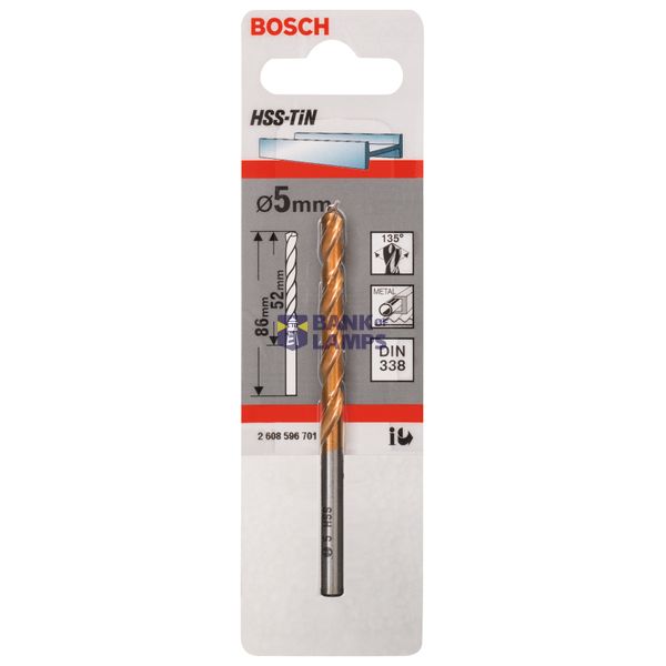 Metal drill bits HSS-TiN, DIN 338 5 x 52 x 86 mm 1 pcs. image 2