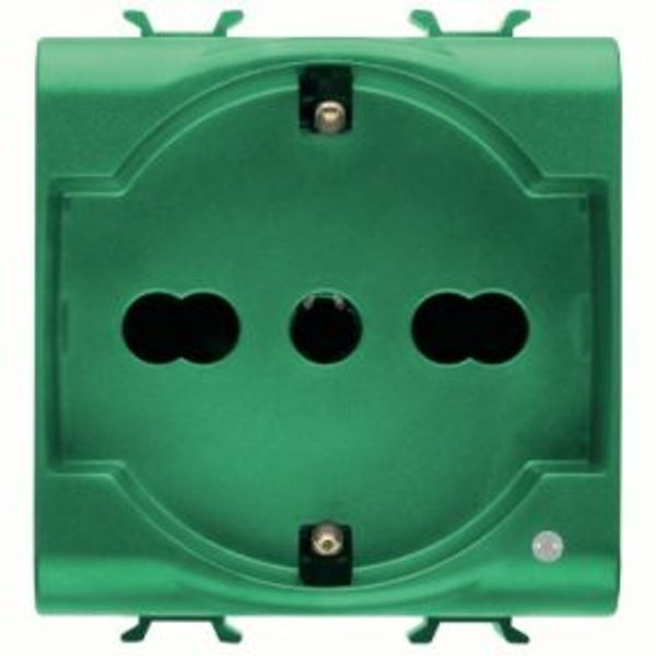 ITALIAN/GERMAN STANDARD SOCKET-OUTLET 250V ac - FOR DEDICATED LINES - 2P+E 16A DUAL AMPERAGE - P30-P17 - 2 MODULES - GREEN - ANTIBACTERIAL -CHORUSMART image 1