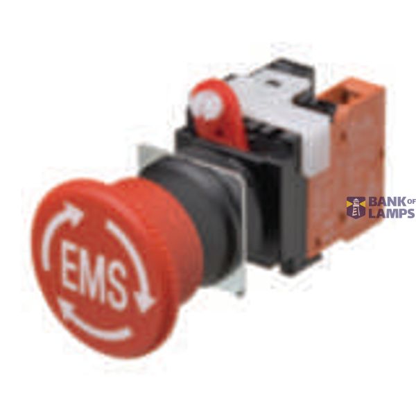 Emergency stop switch, Panel Cutout 22 mm Dia., Head Size 40 mm Dia., Push-Lock, Turn-Reset, 1NC, With EMS Indication A22E7086M image 1