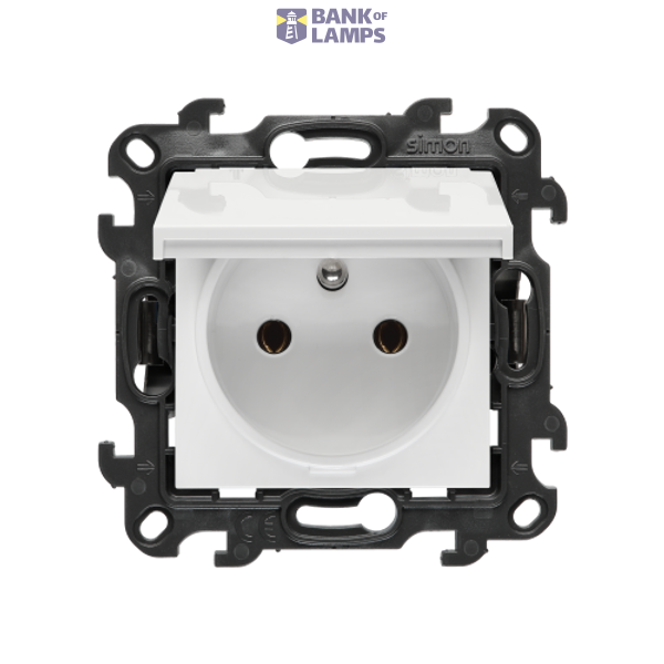 Single socket outlet with earthing for IP44 version without frame seal, without shutters, (module), Simon 24, IP44, 16A, white, Flap color: Same as a cover image 1