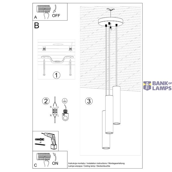 LAGOS 3P BEIGE HANGING LAMP 3XGU10 image 3