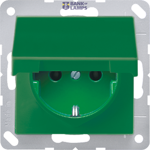 Central plate for SCHUKO® sockets, hinged cover, thermoplastic, AS series, green (for SV) image 1