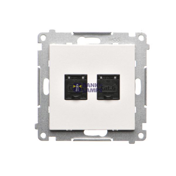 Double computer socket RJ45 cat. 6 with anti-dust cover, white matt image 1