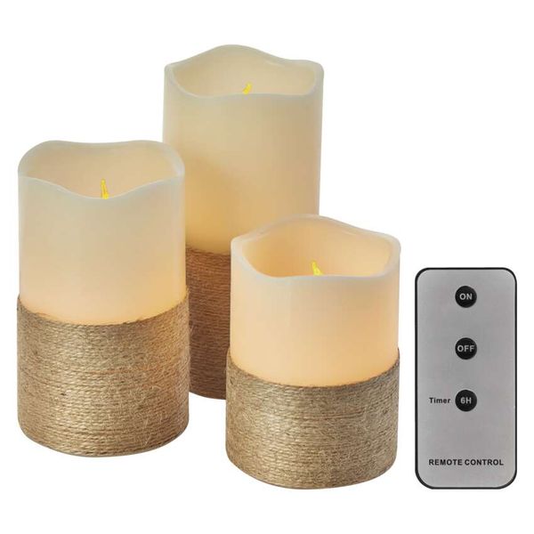 LED decoration – 3x wax candle with string, 3x 3x AAA, indoor, vintage, controller image 1