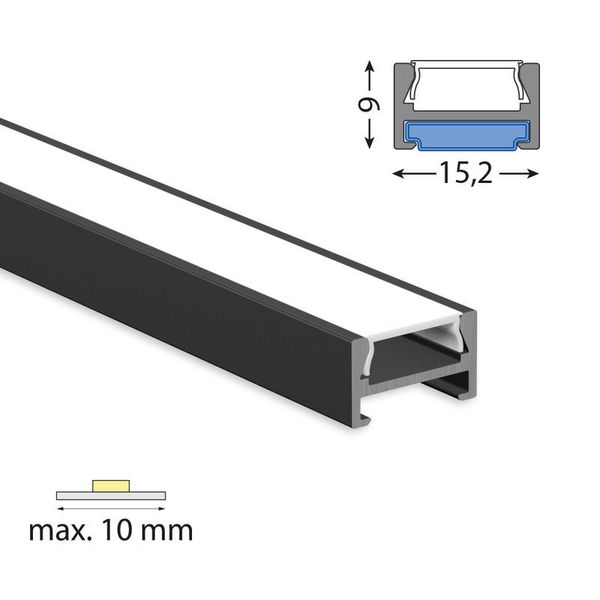 Attached aluminum profile black PDA 15x9mm including White diffuser 2m image 1