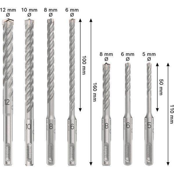 PRO SDS plus-5X Hammer Drill Bit, 5/6/8/6/8/10/12 mm, 7 pcs image 2