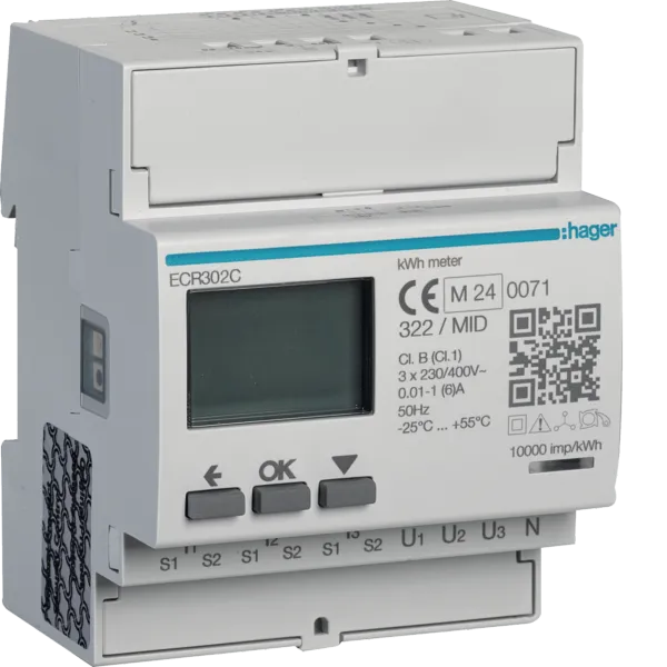 HAG ECR302C energy meter 3-phase for transformer ratio 1A or 5A, 4M, image 1