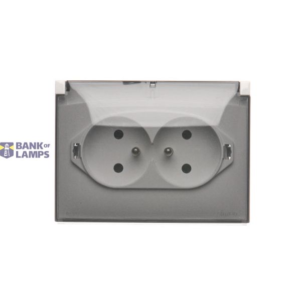 Double compact socket outlet with earthing IP44 version - transparent flap, 16A, Screw, white image 1