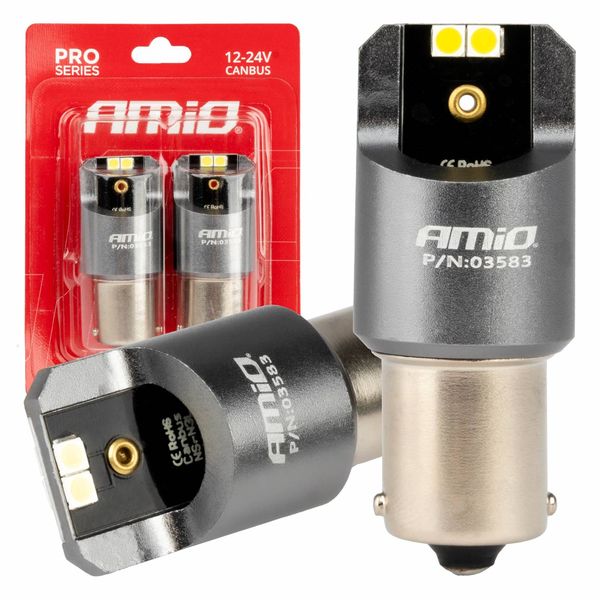 LED CANBUS PRO series BA15S P21W 4x3030 SMD White 12/24V AMIO-03583 image 1