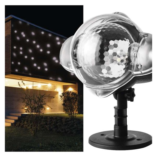 LED decorative projector – falling snowflakes, outdoor and indoor, white image 1