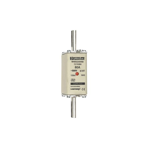 Fuse-link NH0 gG 500VAC 80A live tags Double indicator image 1
