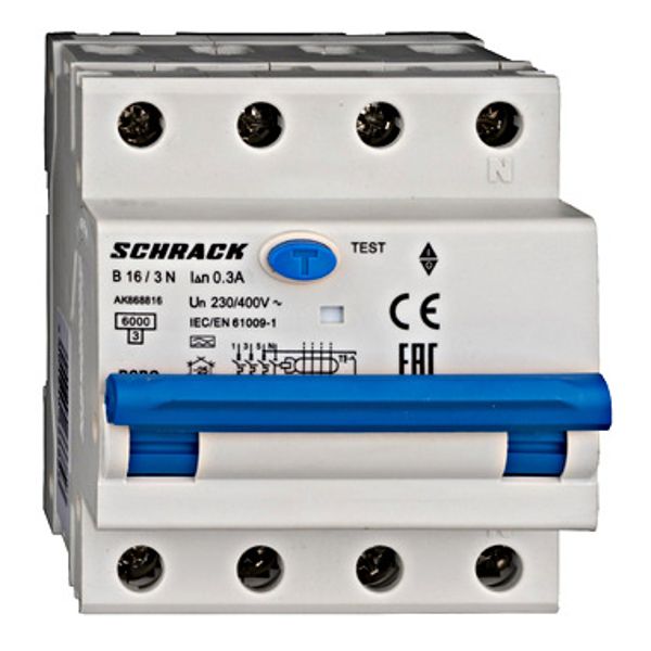 Combined MCB/RCD (RCBO) 3+N, AMPARO 6kA, B 16A, 300mA, Typ A image 1