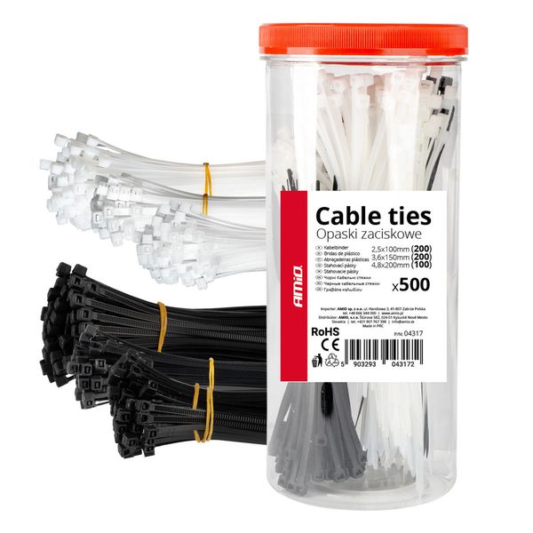 Multicoloured plastic cable ties set of 500 pcs. AMIO-04317 image 1