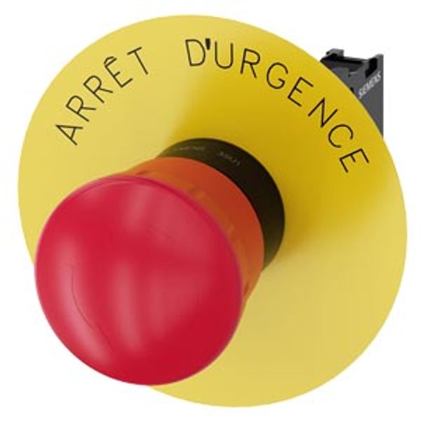 EMERGENCY STOP mushroom pushbutton, 22 mm, round, plastic, red, 40 mm, positive latching, acc. to EN ISO 13850, rotate-to-unlatch,  3SU1100-1HB20-1CJ0-Z X90 image 1