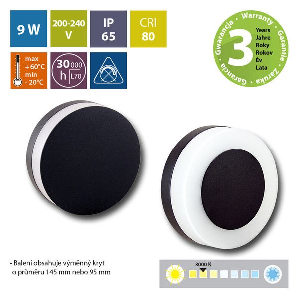 LED lamp Draco R, 9W, 3000K, IP65, black color image 1