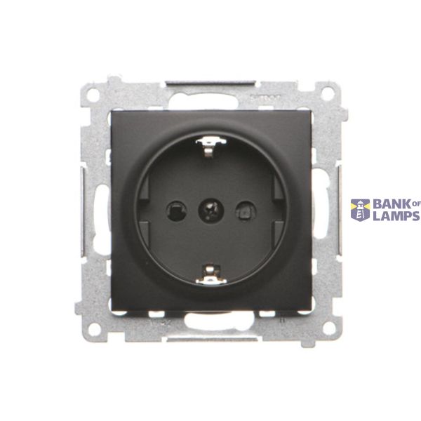 Single socket outlet with Schuko earthing, with shutters, (module), 16A, 250V, Screw, black matt image 1