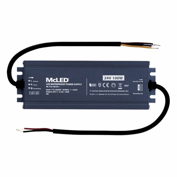 LED power supply 100W, DC24V/4.16A, IP67 image 1