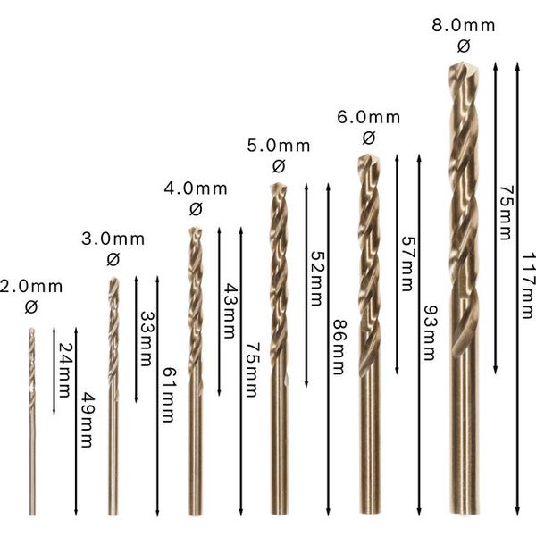 6-piece Robust Line metal drill bit set HSS-Co 2; 3; 4; 5; 6; 8 mm 6 pcs. image 1