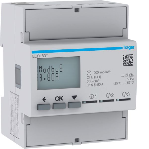 1 Phase kWhmeter direct 3x80A 4M MODBUS image 1