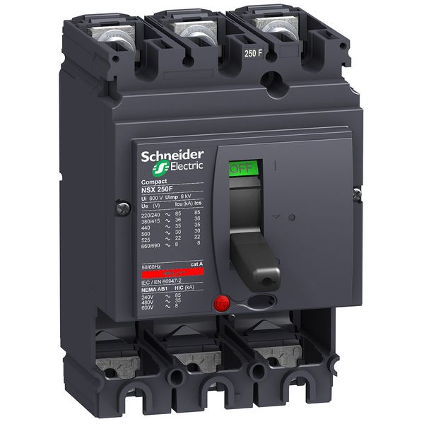 circuit breaker basic frame, ComPact NSX250F, 36 kA at 415 VAC 50/60 Hz, 250 A, without trip unit, 3 poles image 1
