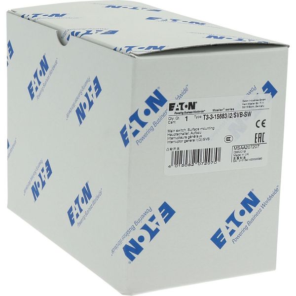 T3-3-15683/I2/SVB-SW Main switch, T3, 32 A, surface mounting, 3 contact unit(s), 3 pole, 2 N/O, 1 N/C, STOP function, With black rotary handle and locking ring, Lockable i image 40