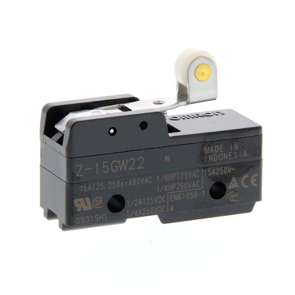 General purpose basic switch, short hinge roller lever, SPDT, 15 A, so Z15G1319M image 2