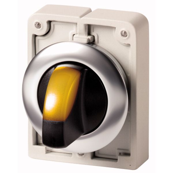 M30I-FWRLK3-Y Illuminated selector switch actuator, RMQ-Titan, with thumb-grip, maintained, 3 positions, yellow, Front ring stainless steel image 1