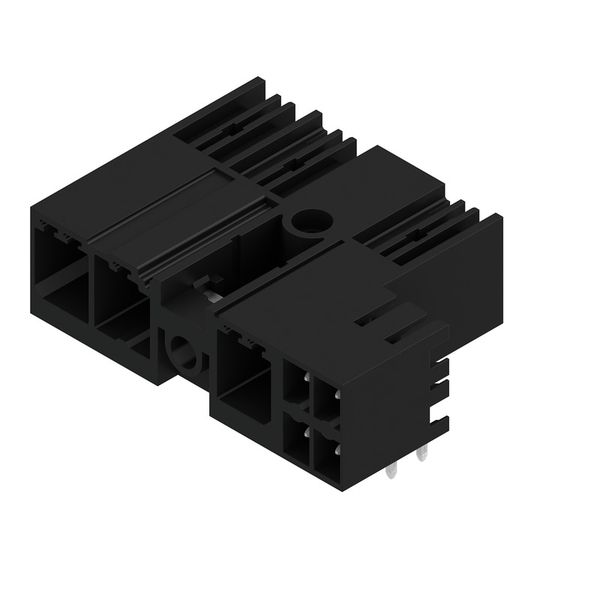 PCB plug-in connector, male header, closed side, Middle screw flange, THT solder connection, 7.62 mm, Number of poles: 3, 90°, Solder pin length (l): 3.5 mm, tinned, black, Box image 4